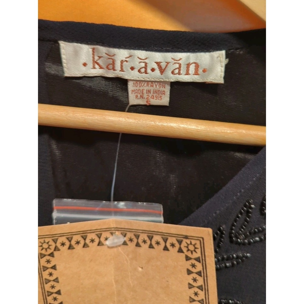 Brand New With Tags Black Beaded Soft With Belt Kar•a•van India Dress S - Picture 3 of 6